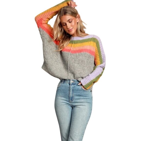 Free People See The Rainbow Alpaca Boxy Oversized Sweater Size S - Picture 1 of 10